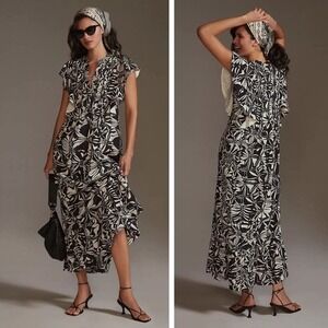 Anthropologie Maeve The Cassandra Maxi Dress Size S Neutral Motif Floral Cotton